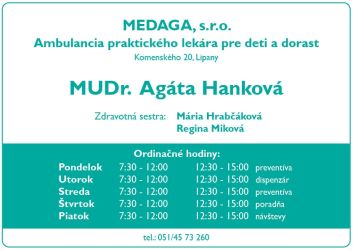 Logo zariadenia MEDAGA, s.r.o. - všeobecný lekár pre deti a dorast - MUDr. Agáta Hanková